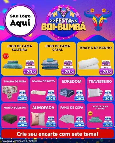 Modelo de Rede Social para Feed Instagram com o tema Festa Boi-Bumbá para Cama, Mesa e Banho