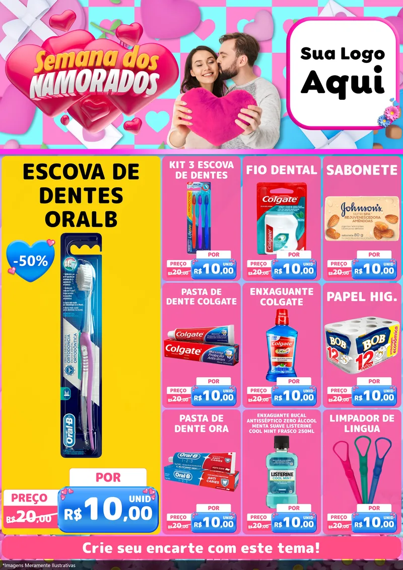 Modelo de Encarte para Encarte A4 Vertical com o tema Semana dos Namorados para Higiene Pessoal