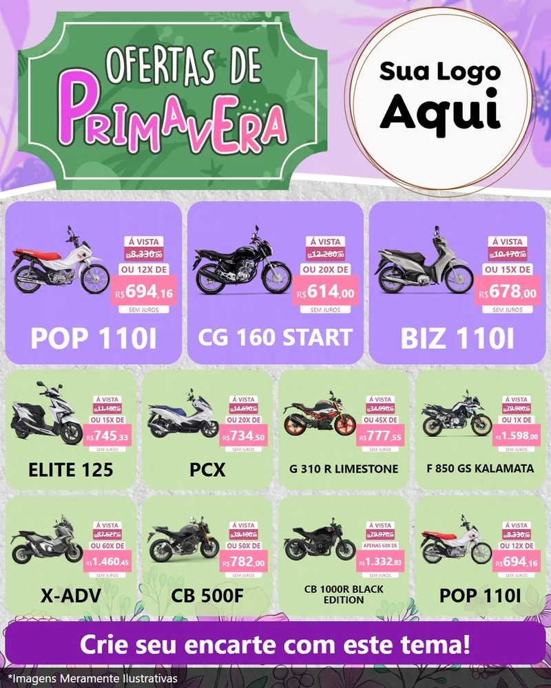Modelo de Rede Social para Feed Instagram com o tema Ofertas de Primavera para Concessionaria de Motos