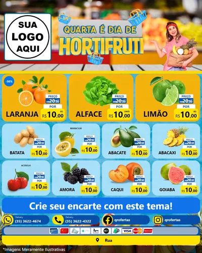 Modelo de Rede Social para Feed Instagram com o tema Quarta É Dia de Hortifruti para Hortifrúti