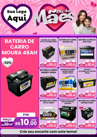 Modelo de Encarte para Encarte A4 Vertical com o tema Dia das Mães para Baterias Elétricas