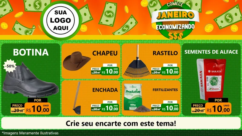 Modelo de TV para TV Horizontal com o tema Comece Janeiro Economizando para Agropecuária