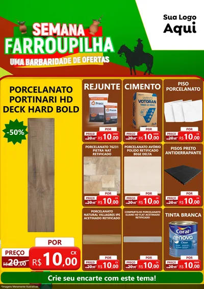 Modelo de Encarte para Encarte A4 Vertical com o tema Semana Farroupilha - Uma Barbaridade de Ofertas para Pisos e revestimentos