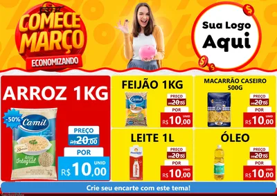 Modelo de Encarte para Encarte A4 Horizontal com o tema Comece Março Economizando para Supermercado