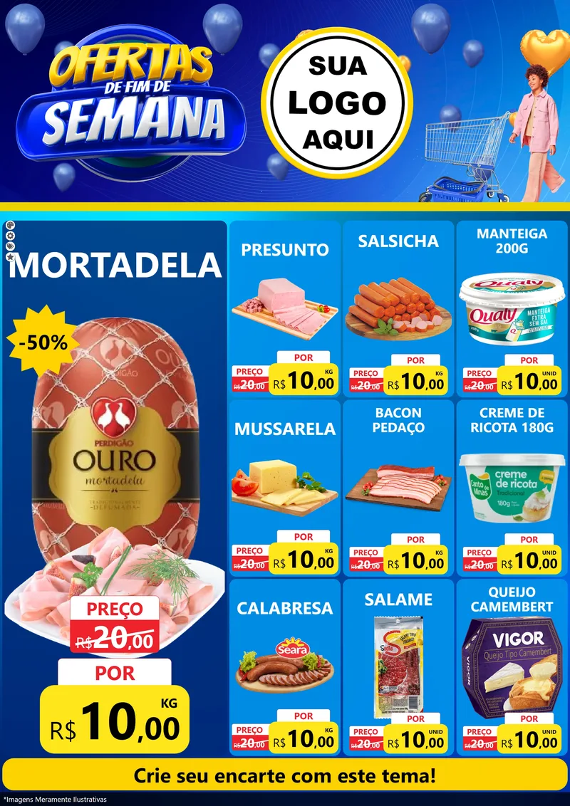 Modelo de Encarte para Encarte A4 Vertical com o tema Ofertas de Fim de Semana para Frios e Laticínios