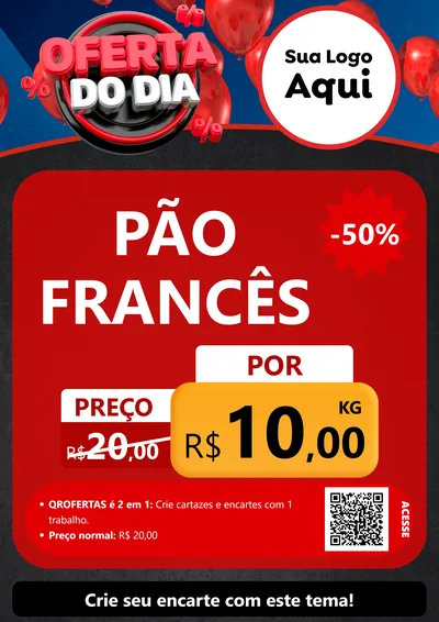 Modelo de Cartaz para Cartaz A4 Vertical com o tema Oferta do Dia para Padaria