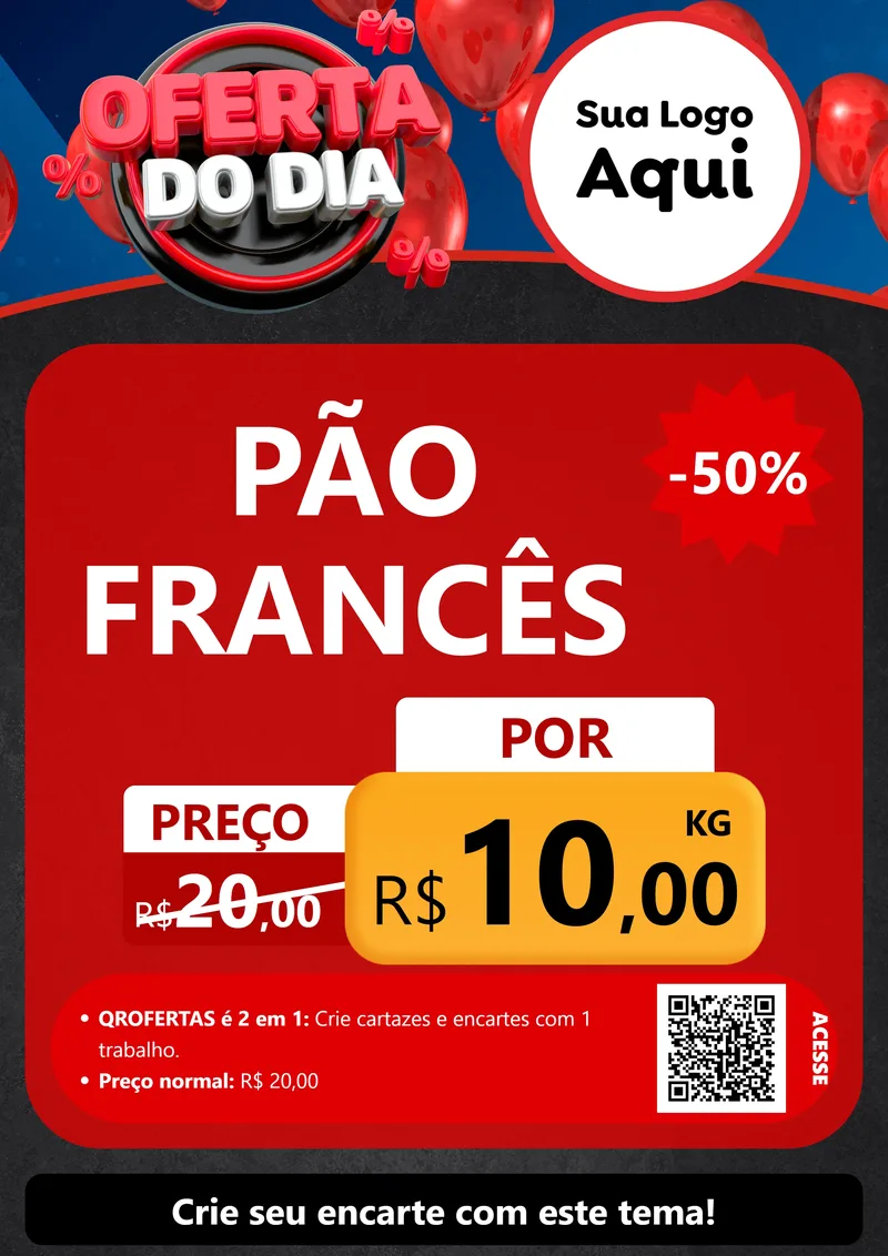 Modelo de Cartaz para Cartaz A4 Vertical com o tema Oferta do Dia para Padaria