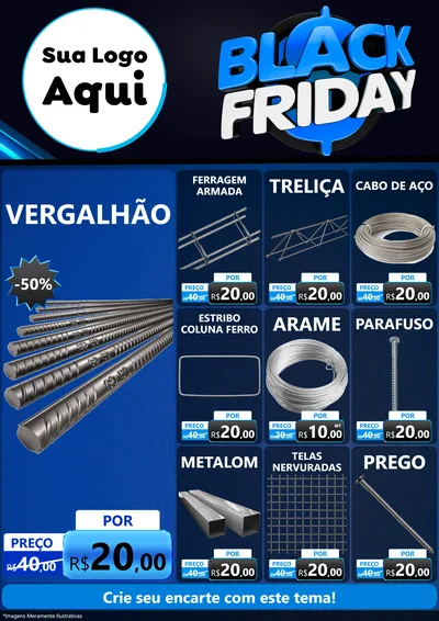 Modelo de Encarte para Encarte A4 Vertical com o tema Black Friday para Ferragens