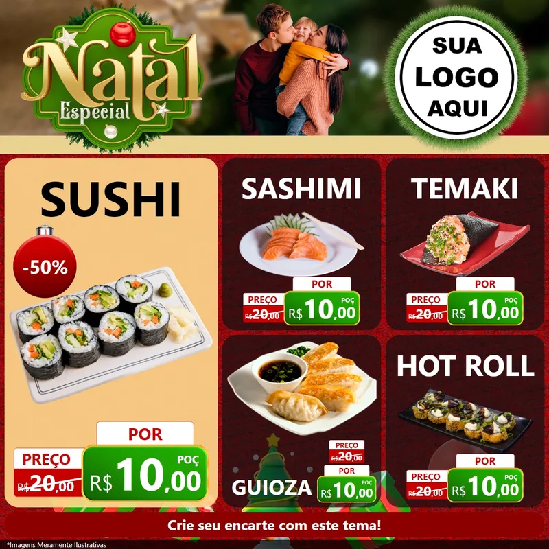 Modelo de Rede Social para Feed Facebook com o tema Natal Especial para Comida japonesa