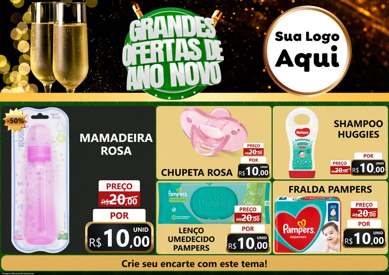 Modelo de Encarte para Encarte A4 Horizontal com o tema Grandes Ofertas de Ano Novo para Bebês