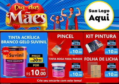 Modelo de Encarte para Encarte A4 Horizontal com o tema Dia das Mães para Tintas e Ferramentas