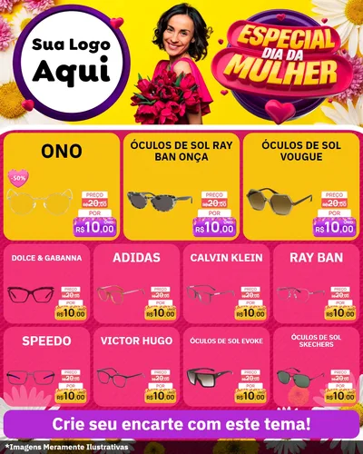 Modelo de Rede Social para Feed Instagram com o tema Especial Dia da Mulher para Óticas