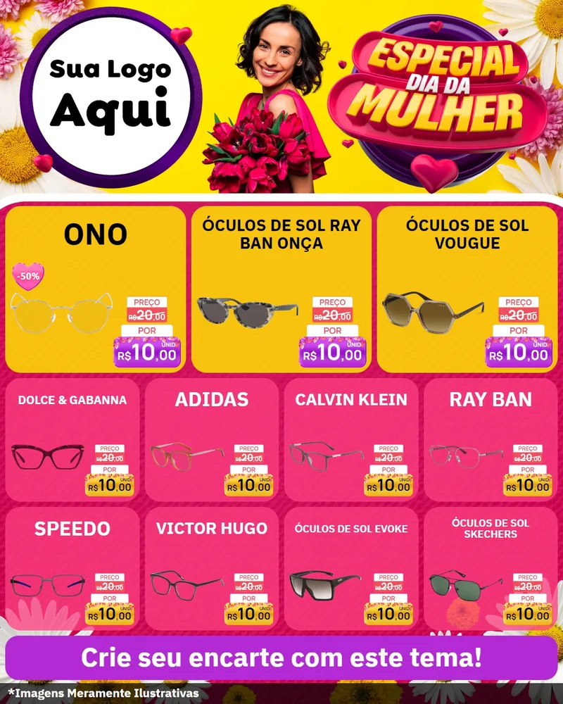 Modelo de Rede Social para Feed Instagram com o tema Especial Dia da Mulher para Óticas