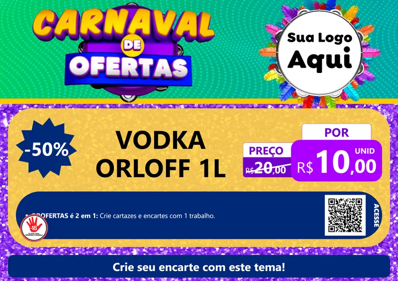 Modelo de Cartaz para Cartaz A4 Horizontal com o tema Carnaval de Ofertas para Distribuidora de bebidas