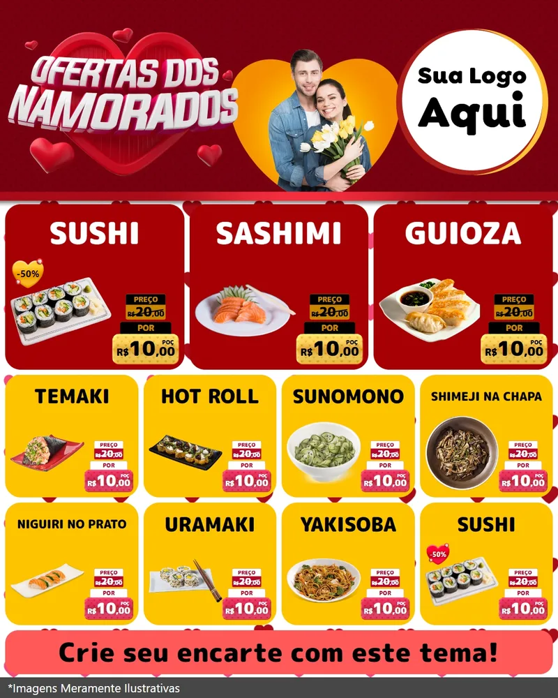 Modelo de Rede Social para Feed Instagram com o tema Ofertas Dos Namorados para Comida japonesa