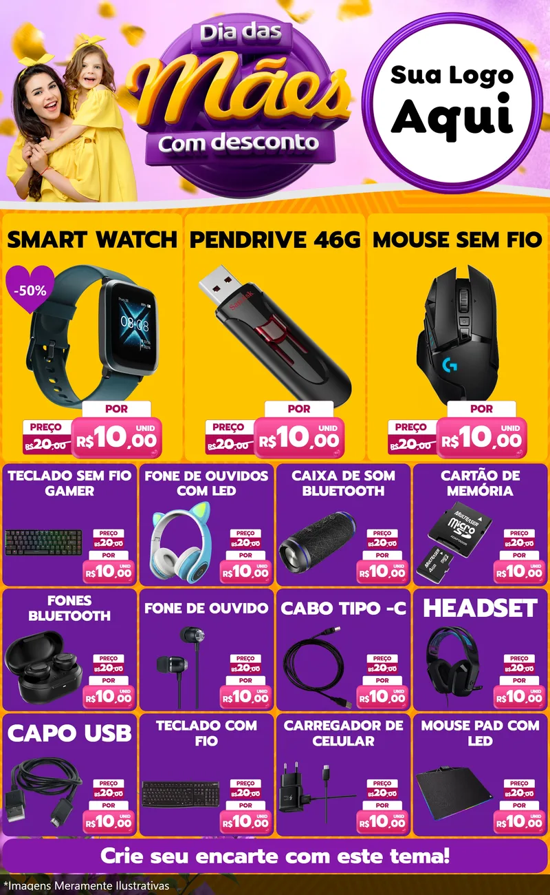 Modelo de Encarte para Encarte Grande com o tema Dia das Mães com Desconto para Informática