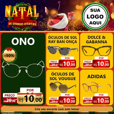 Modelo de Rede Social para Feed Facebook com o tema Natal de Grandes Ofertas para Óticas