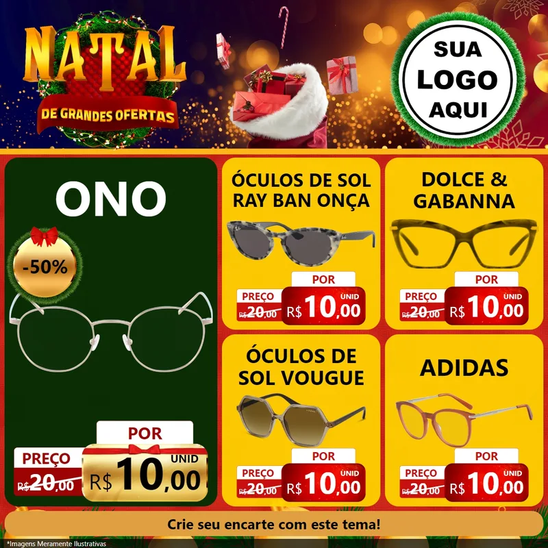 Modelo de Rede Social para Feed Facebook com o tema Natal de Grandes Ofertas para Óticas