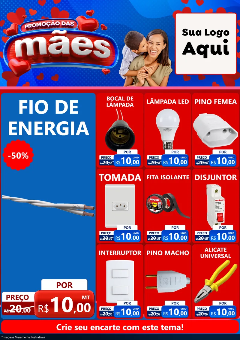 Modelo de Encarte para Encarte A4 Vertical com o tema Promoção das Mães para Materiais Elétricos