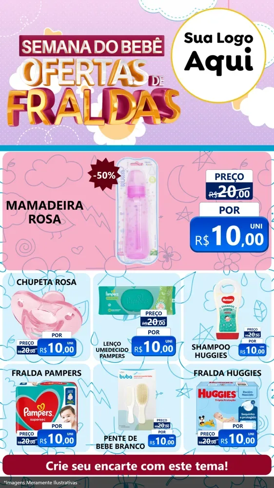 Modelo de Rede Social para Stories com o tema Semana do Bebê - Ofertas de Fraldas para Bebês