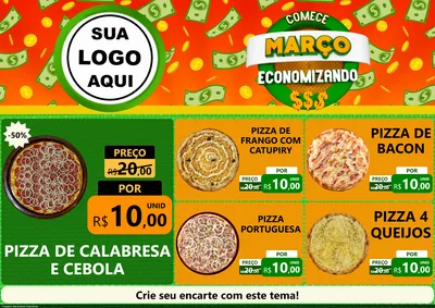 Modelo de Encarte para Encarte A4 Horizontal com o tema Comece Março Economizando para Pizzaria