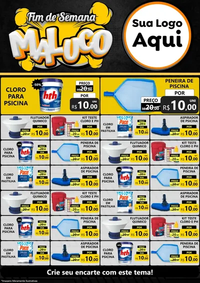 Modelo de Encarte para Encarte A4 Vertical com o tema Fim de Semana Maluco para Produtos para Piscina