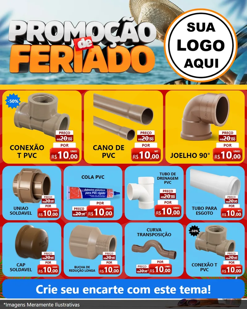Modelo de Rede Social para Feed Instagram com o tema Promoção de Feriado para Tubos e conexões