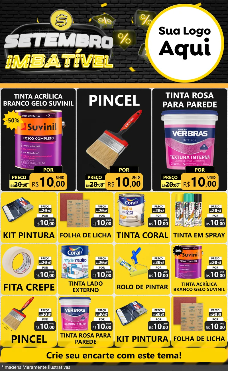 Modelo de Encarte para Encarte Grande com o tema Setembro Imbatível para Tintas e Ferramentas