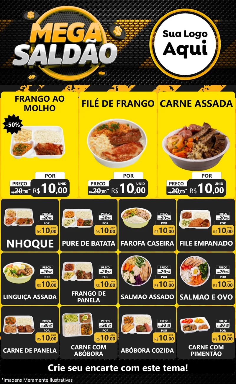 Modelo de Encarte para Encarte Grande com o tema Mega Saldão para Restaurante