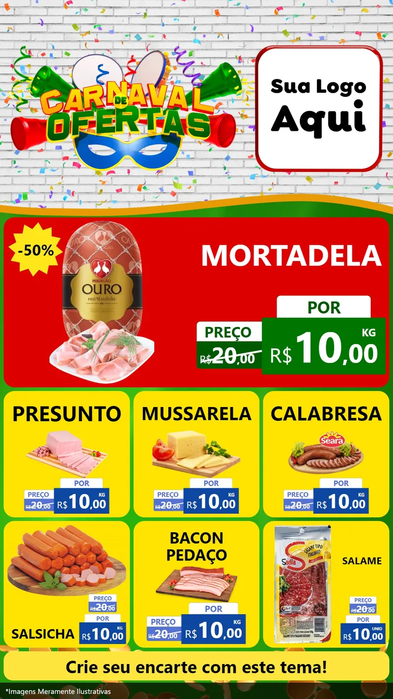 Modelo de Rede Social para Stories com o tema Carnaval de Ofertas para Frios e Laticínios