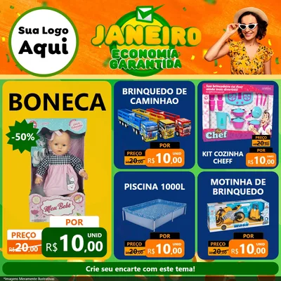 Modelo de Rede Social para Feed Facebook com o tema Janeiro - Economia Garantida para Brinquedos