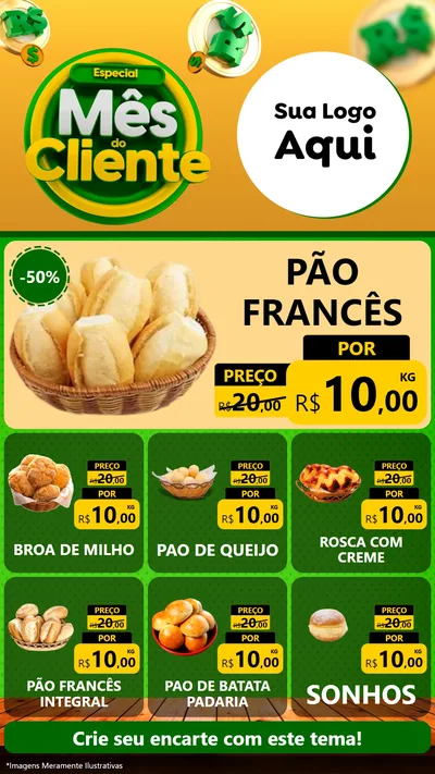 Modelo de Rede Social para Stories com o tema Especial Mês do Cliente para Padaria