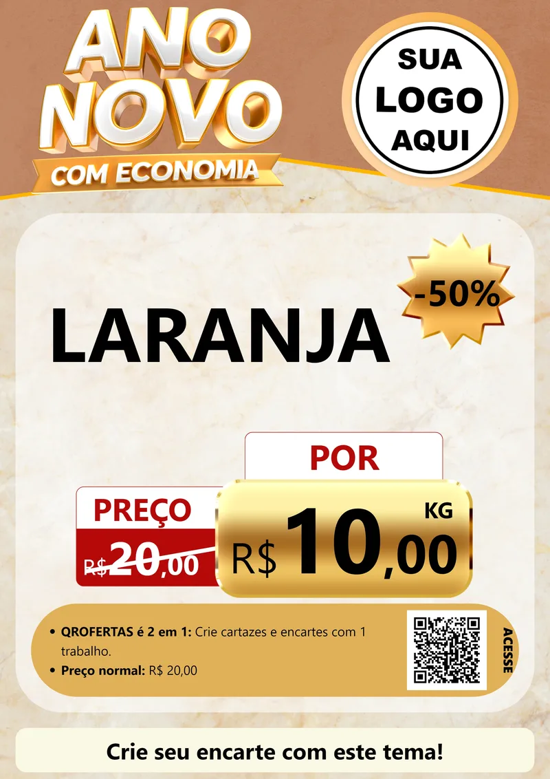 Modelo de Cartaz para Cartaz A4 Vertical com o tema Ano Novo Com Economia para Hortifrúti
