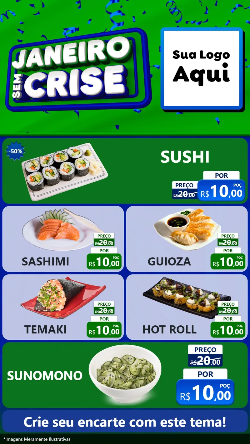 Modelo de TV para TV Vertical com o tema Janeiro Sem Crise para Comida japonesa