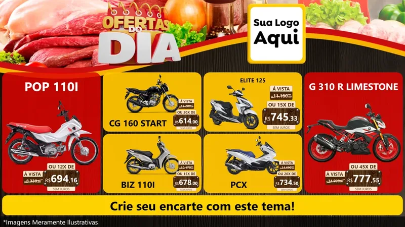 Modelo de TV para TV Horizontal com o tema Ofertas do Dia para Concessionaria de Motos