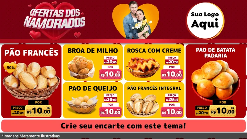 Modelo de TV para TV Horizontal com o tema Ofertas Dos Namorados para Padaria