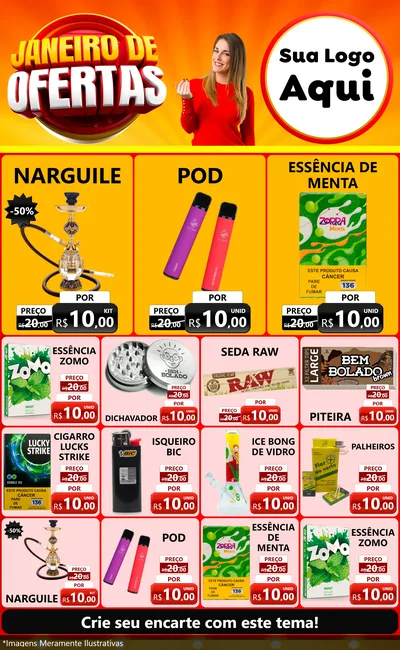 Modelo de Encarte para Encarte Grande com o tema Janeiro de Ofertas para Tabacaria