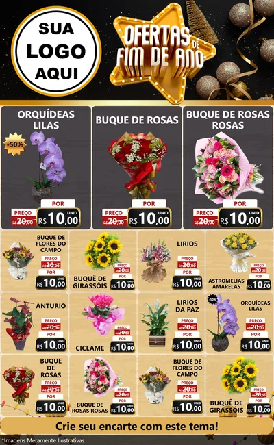 Modelo de Encarte para Encarte Grande com o tema Ofertas de Fim de Ano para Floricultura e jardim