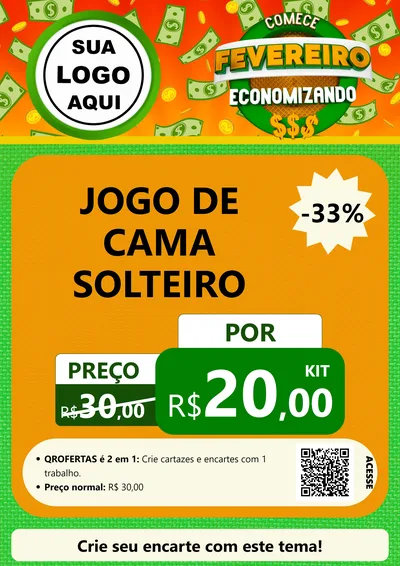 Modelo de Cartaz para Cartaz A4 Vertical com o tema Comece Fevereiro Economizando para Cama, Mesa e Banho
