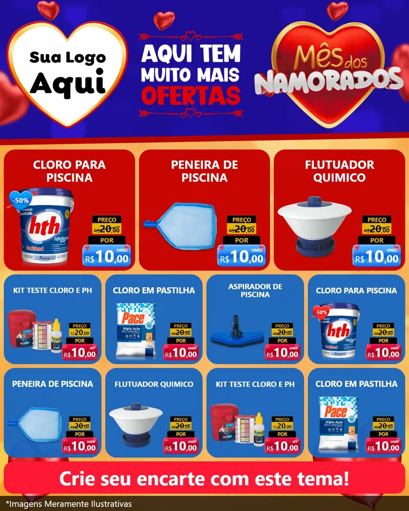 Modelo de Rede Social para Feed Instagram com o tema Mês dos Namorados para Produtos para Piscina