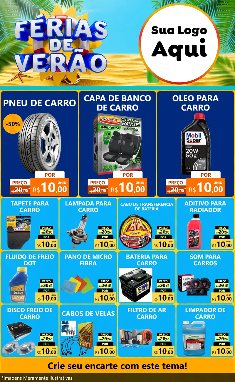 Modelo de Encarte para Encarte Grande com o tema Férias de Verão para Auto peças