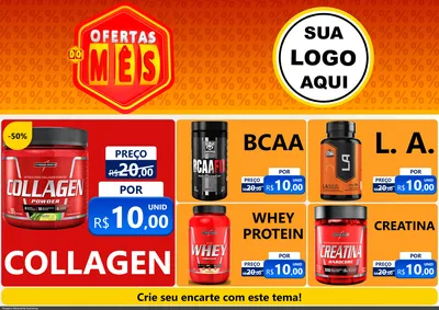 Modelo de Encarte para Encarte A4 Horizontal com o tema Ofertas do Mês para Suplementos alimentares