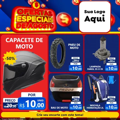 Modelo de Rede Social para Feed Facebook com o tema Ofertas Especiais de Agosto para Moto peças