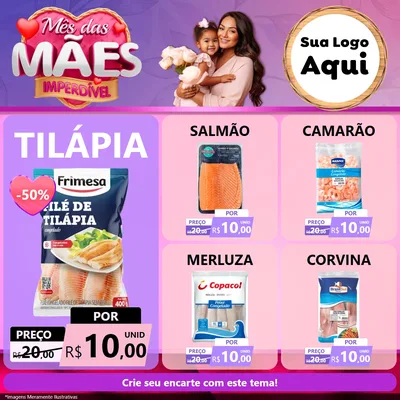 Modelo de Rede Social para Feed Facebook com o tema Mês das Mães Imperdível para Peixaria
