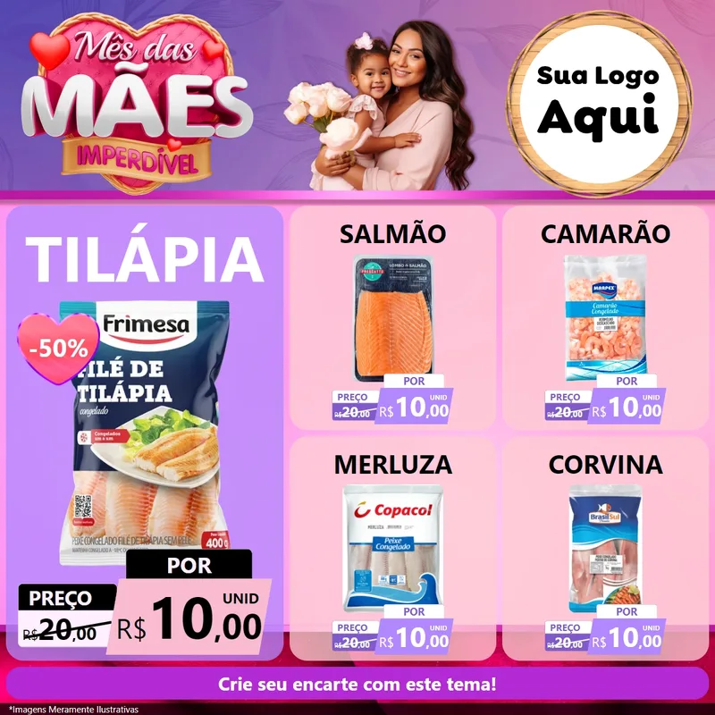 Modelo de Rede Social para Feed Facebook com o tema Mês das Mães Imperdível para Peixaria