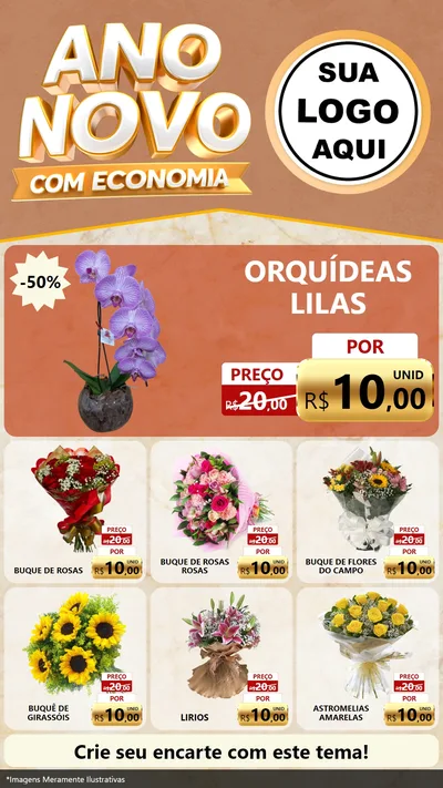 Modelo de Rede Social para Stories com o tema Ano Novo Com Economia para Floricultura e jardim