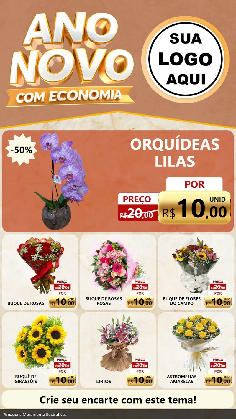 Modelo de Rede Social para Stories com o tema Ano Novo Com Economia para Floricultura e jardim