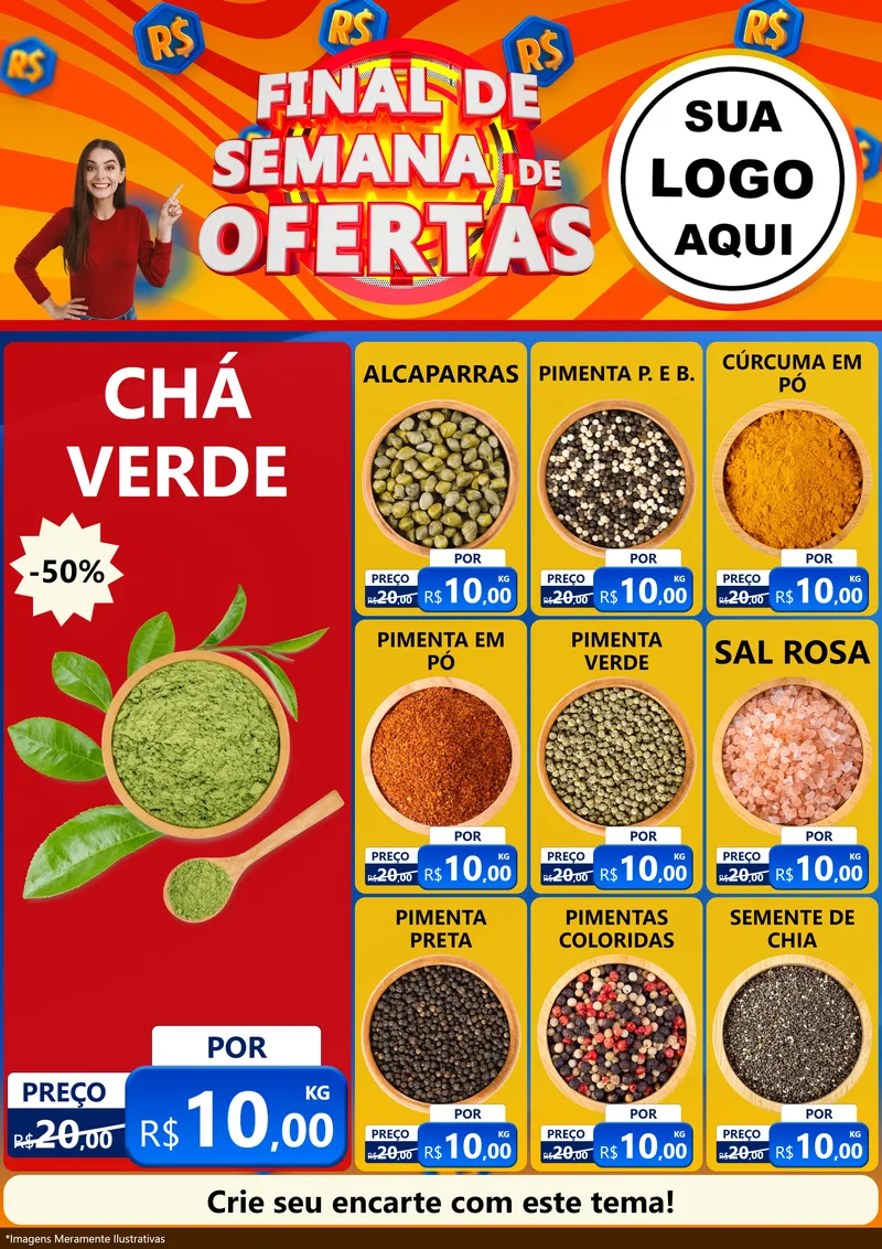 Modelo de Encarte para Encarte A4 Vertical com o tema Final de Semana de Ofertas para Produtos Naturais