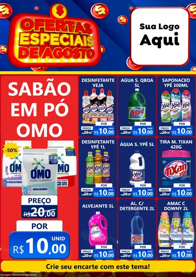 Modelo de Encarte para Encarte A4 Vertical com o tema Ofertas Especiais de Agosto para Produtos de Limpeza