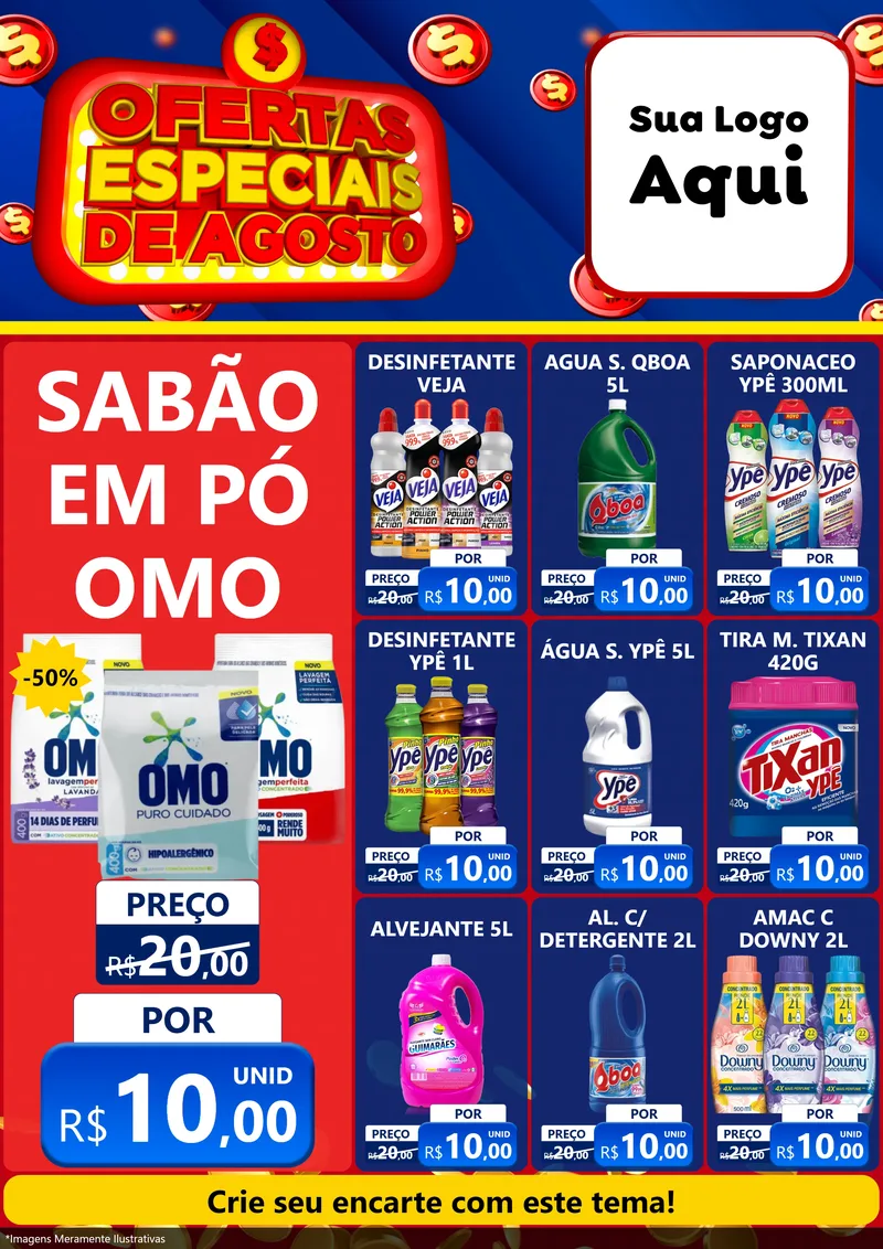 Modelo de Encarte para Encarte A4 Vertical com o tema Ofertas Especiais de Agosto para Produtos de Limpeza